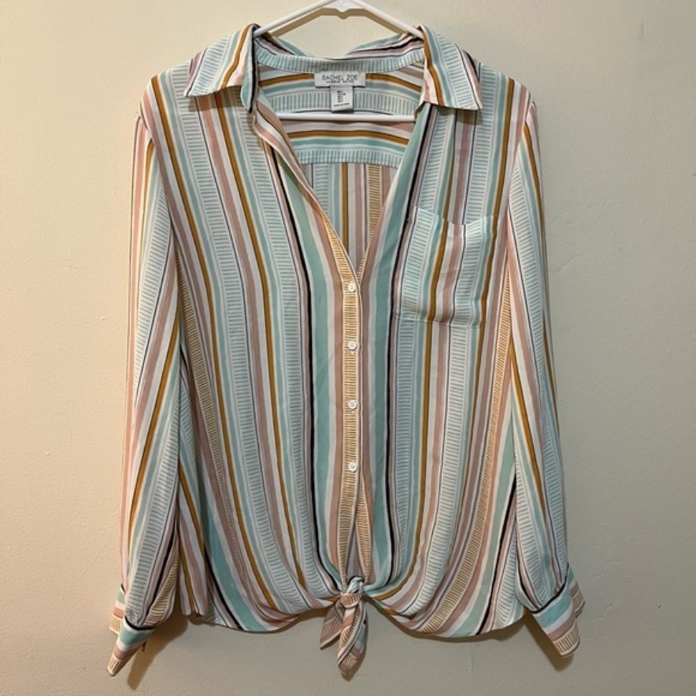 rachel zoe | multicolor stripe buttondown blouse | large